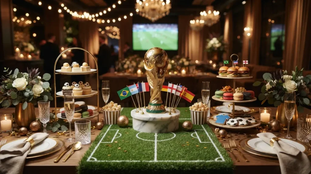 FIFA World Cup watch party table with football decor