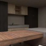Kitchen with dark cabinets balanced by warm wood and sleek surfaces