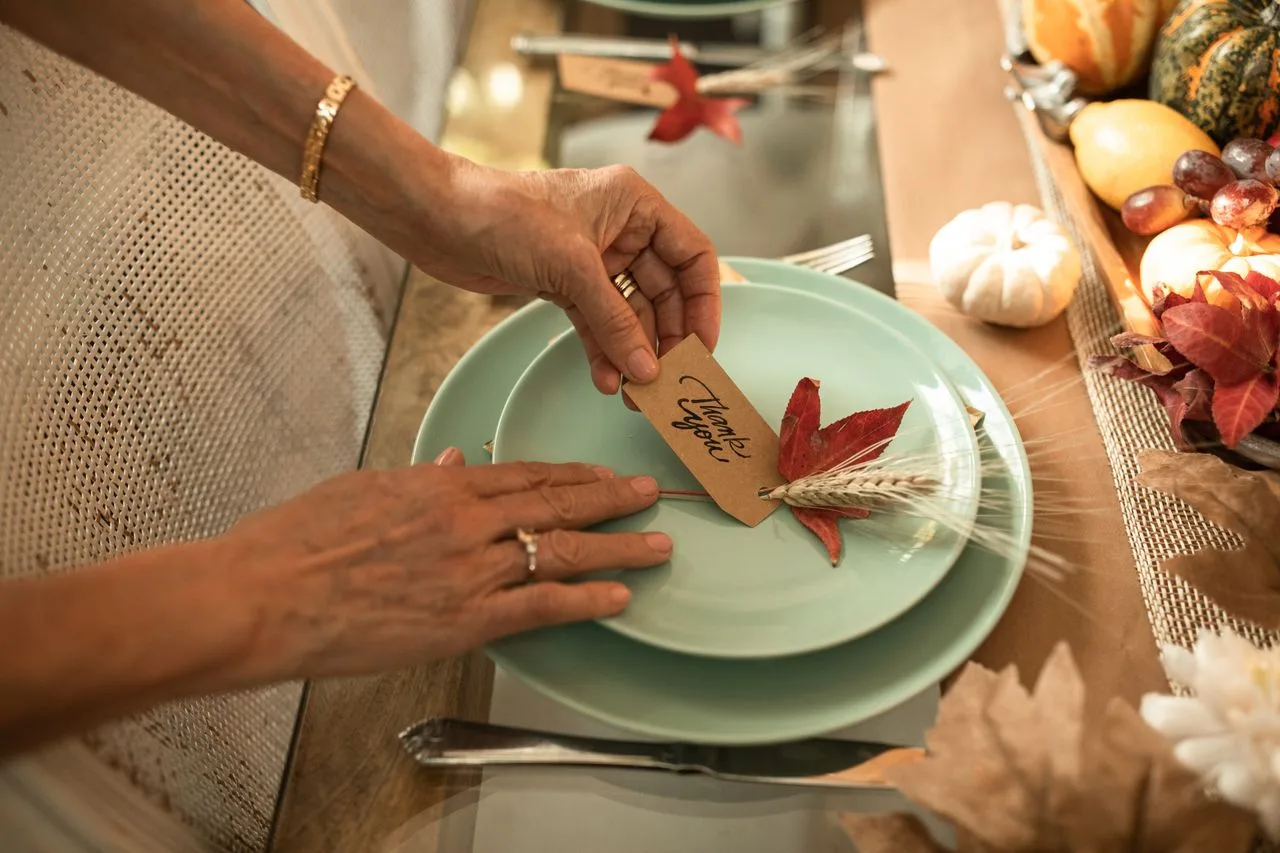 Autumn place setting with a handwritten thank you card
